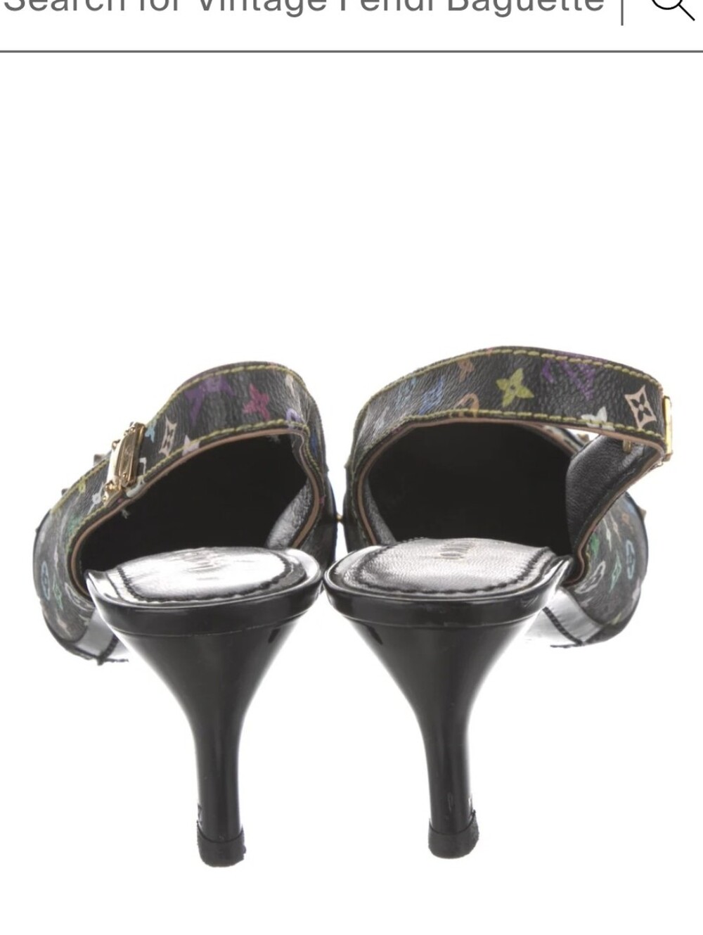 Louis Vuitton Black Multicolor Monogram Studded Slingback Pumps - Picture 5 of 7